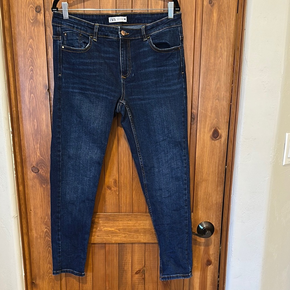Zara Blue Ankle Cropped Stretch Jeans
